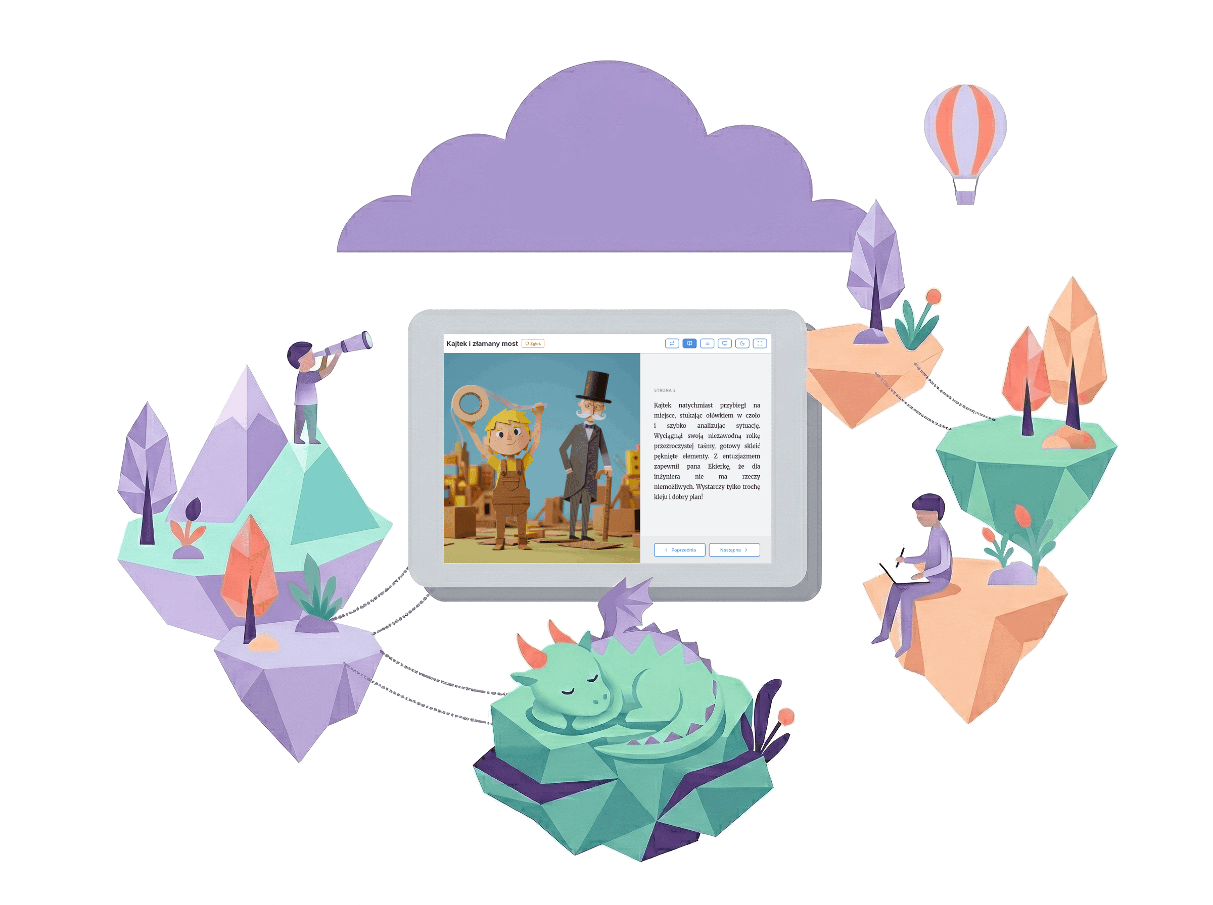 Tablet with example illustrated story